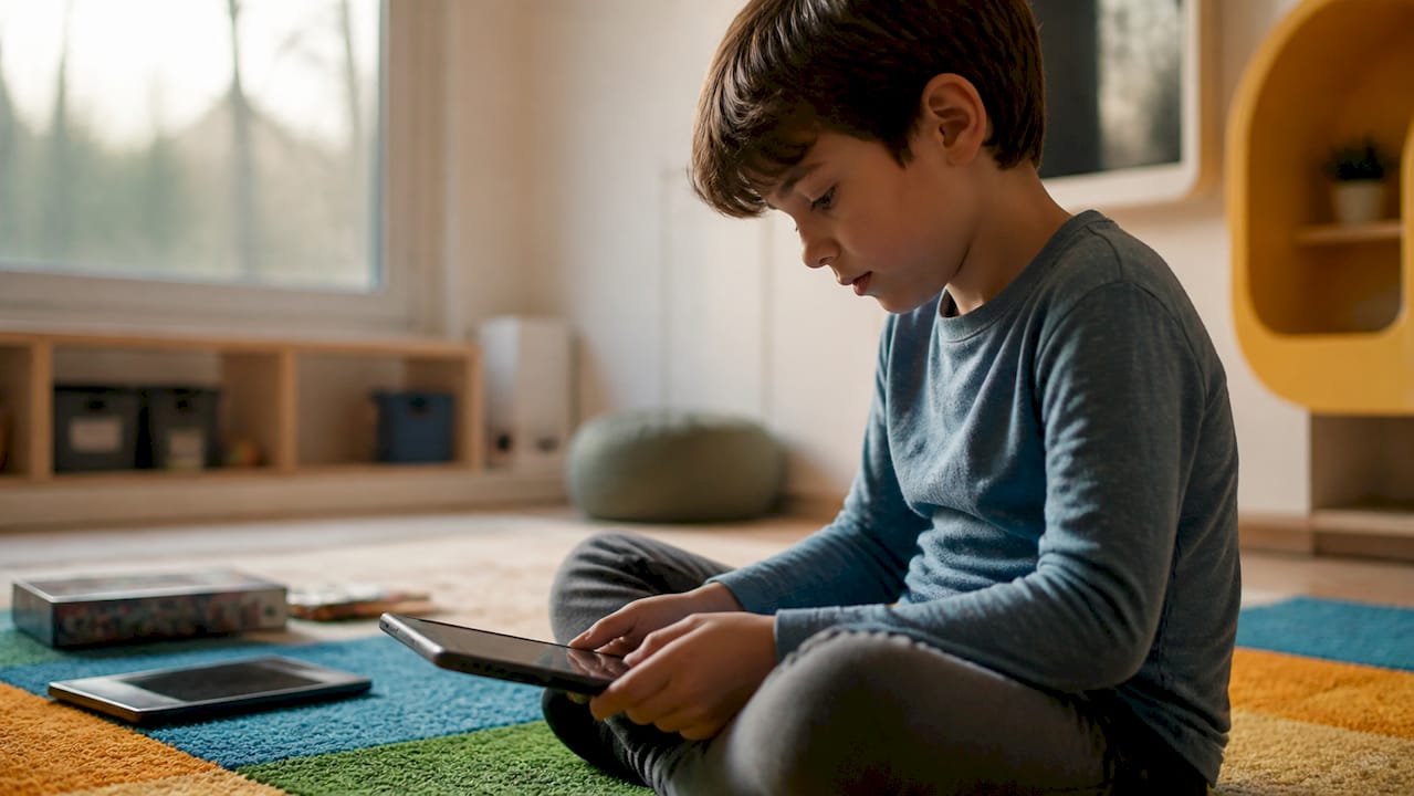 Kind gebruikt tablet onder toezicht van ouders