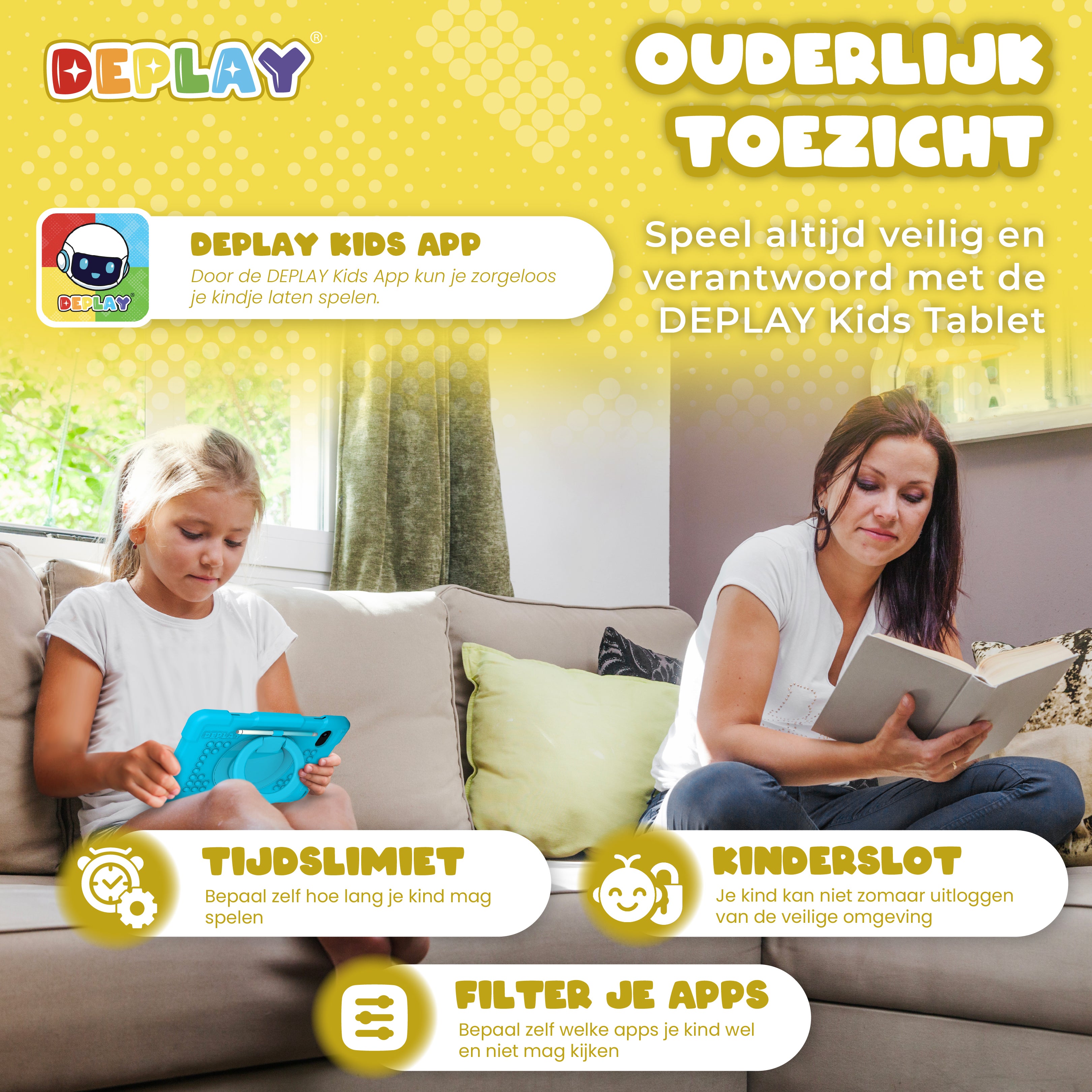 DEPLAY Kids Tablet (10') PRO 4 | Beste Kindertablet | Blauw of Roze