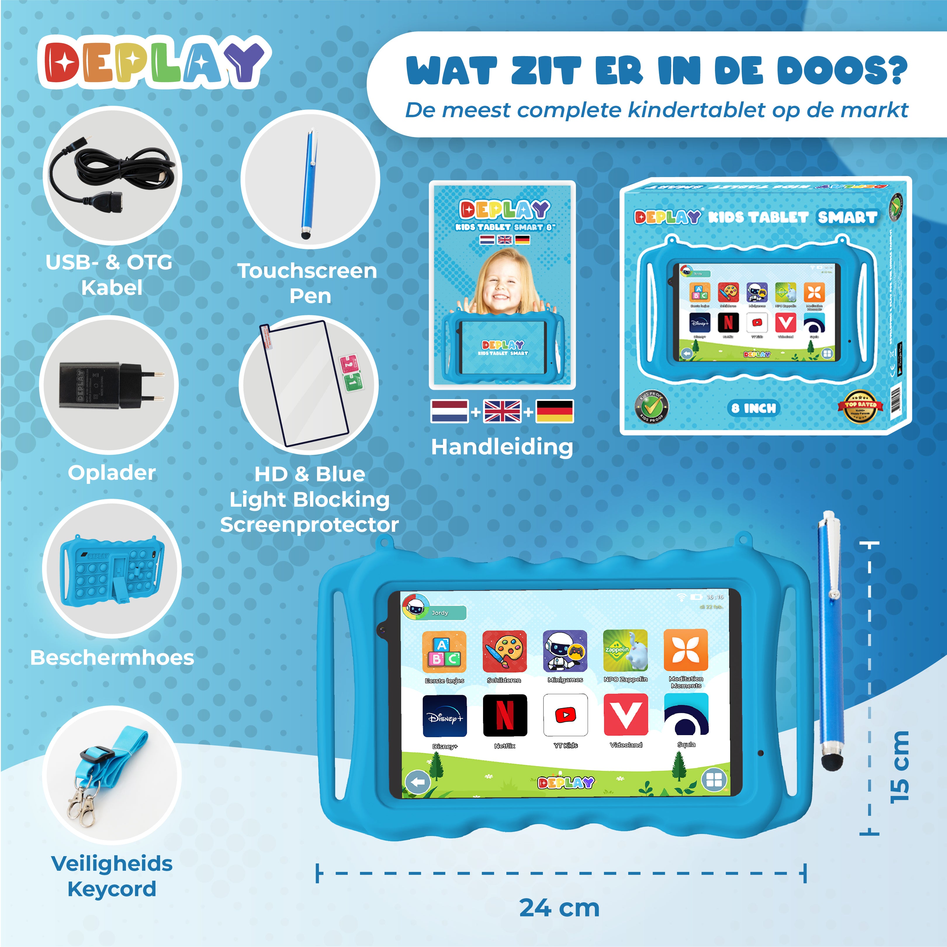 DEPLAY Kids Tablet SMART (8'') - Blauw & Rood