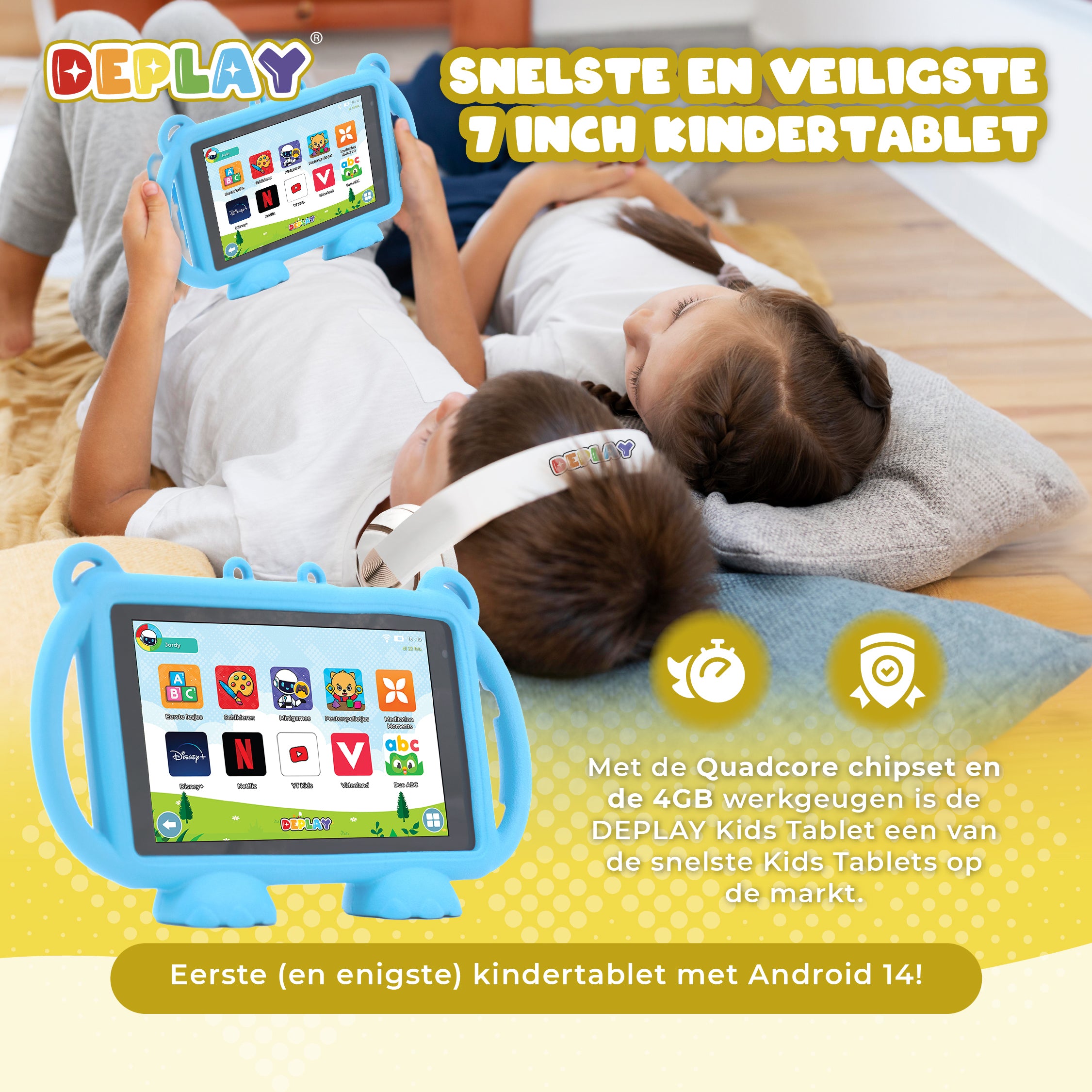 DEPLAY Kids Tablet LITE 4 (7'') | Beste Kindertablet | Blauw of Roze