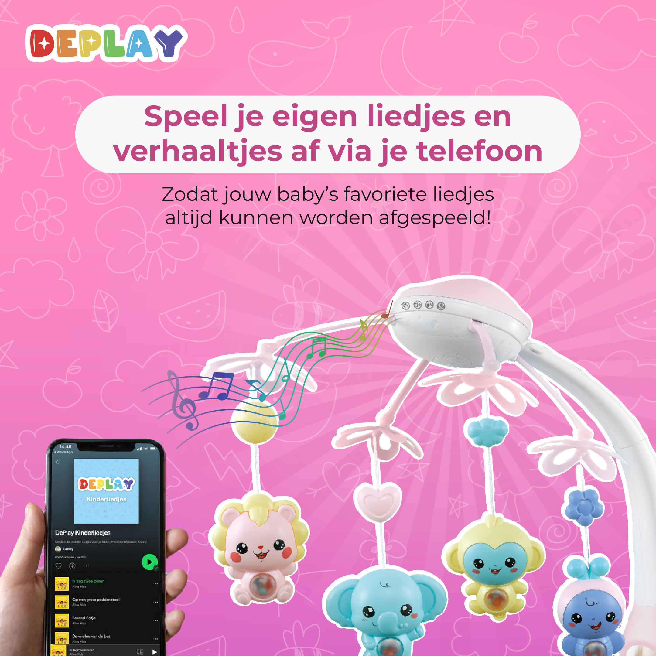 DEPLAY Baby Sterren mobiel - boxmobiel - roze