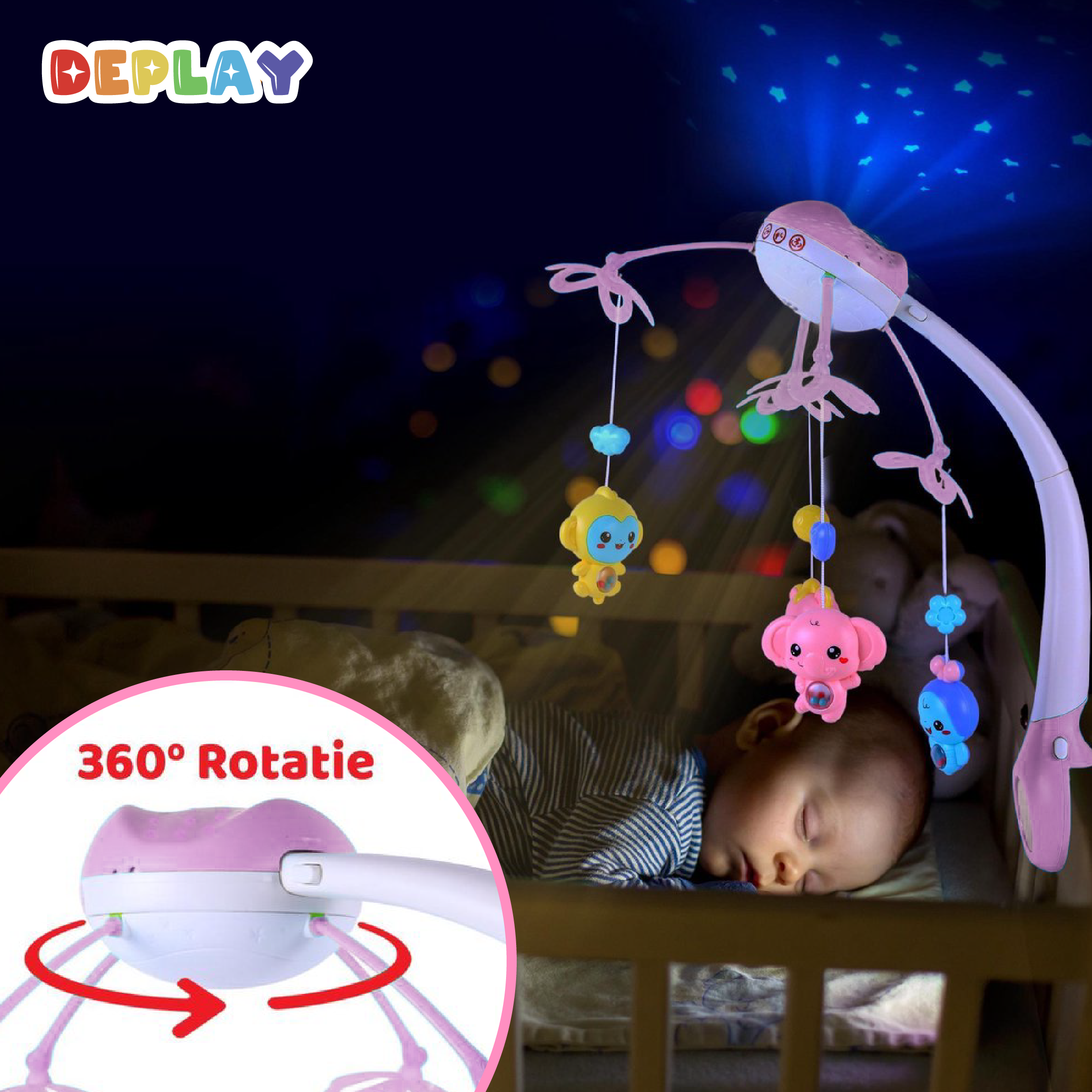 DEPLAY Baby Sterren mobiel - boxmobiel - roze